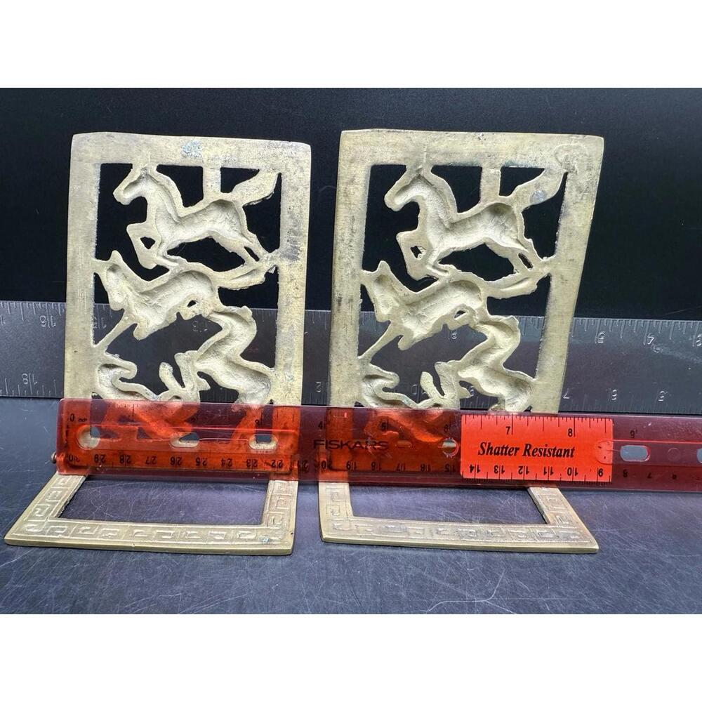 Vintage Pair BRASS COLLAPSIBLE HORSE BOOKENDS, 6 3/4" X 4 1/8" - Picture 8 of 15